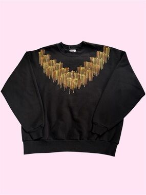 Vintage 90s Jerzees Hand Painted Hand Made Abstract Crewneck Sweater Black XL